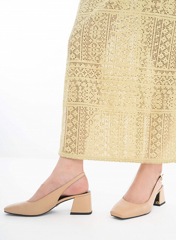 Giày Slingback Mũi Vuông Gót Trụ - BMN 0519 - Màu be - VASCARA