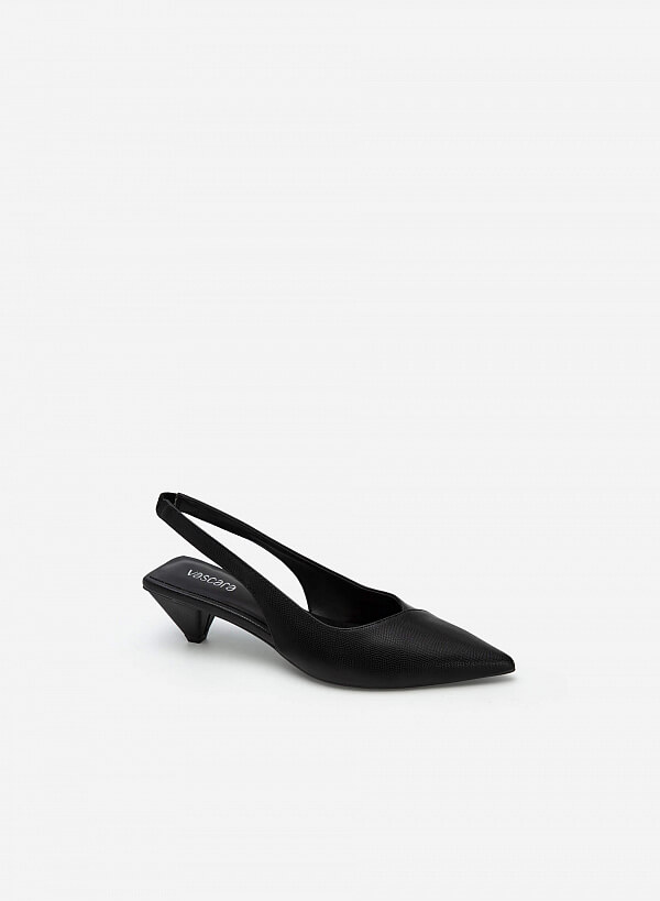 Giày slingback vân da kỳ đà gót hình nón - BMN 0526 - Màu đen - VASCARA
