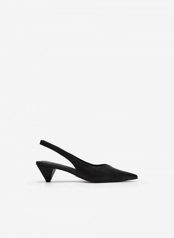 Giày slingback vân da kỳ đà gót hình nón - BMN 0526 - Màu đen
