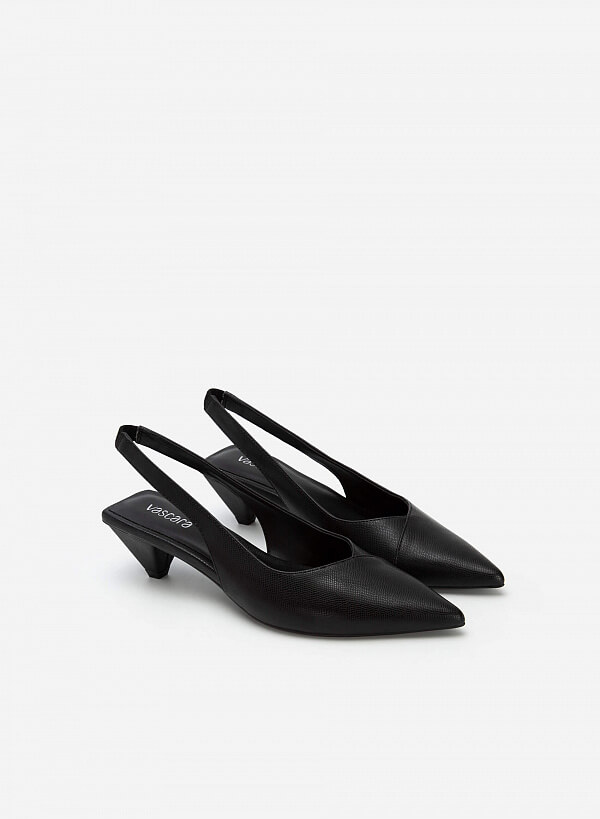 Giày slingback vân da kỳ đà gót hình nón - BMN 0526 - Màu đen - VASCARA