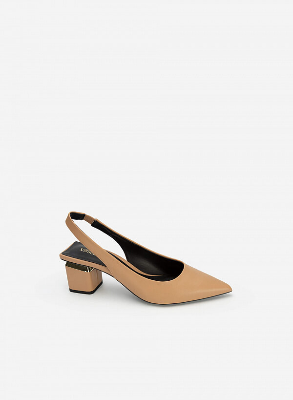 Giày Slingback Bít Mũi Nhọn Gót Trụ Cut-Out - BMN 0531 - Màu Be - VASCARA