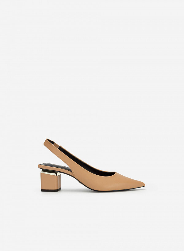 Giày Slingback Bít Mũi Nhọn Gót Trụ Cut-Out - BMN 0531 - Màu Be - VASCARA