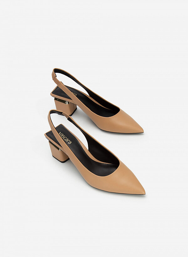 Giày Slingback Bít Mũi Nhọn Gót Trụ Cut-Out - BMN 0531 - Màu Be - VASCARA