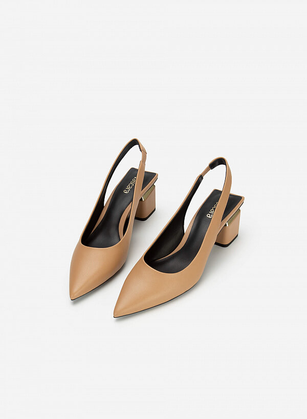 Giày Slingback Bít Mũi Nhọn Gót Trụ Cut-Out - BMN 0531 - Màu Be - VASCARA