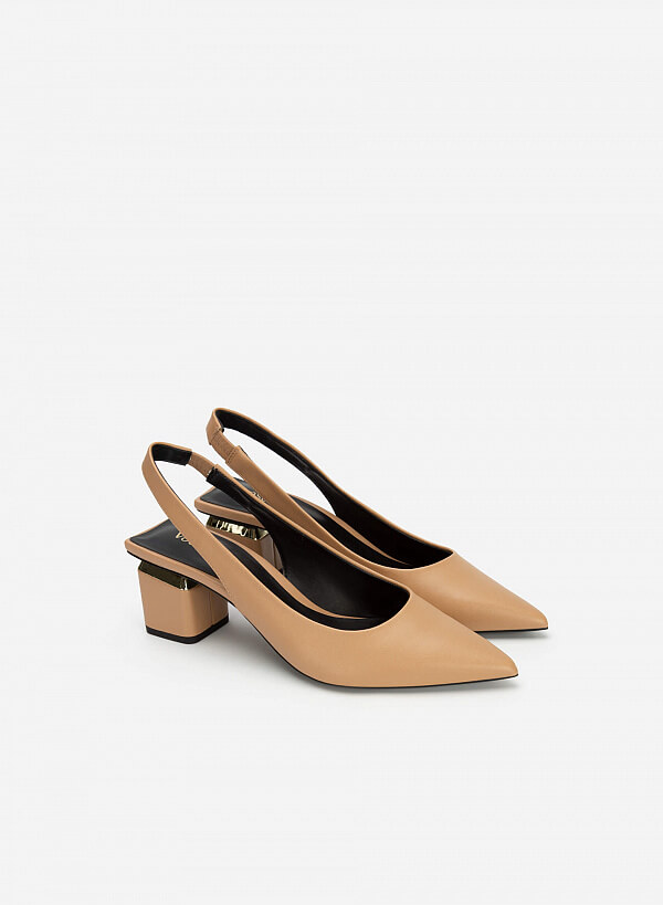 Giày Slingback Bít Mũi Nhọn Gót Trụ Cut-Out - BMN 0531 - Màu Be - VASCARA