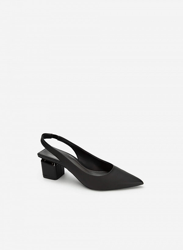 Giày Slingback Bít Mũi Nhọn Gót Trụ Cut-Out - BMN 0531 - Màu Đen - VASCARA