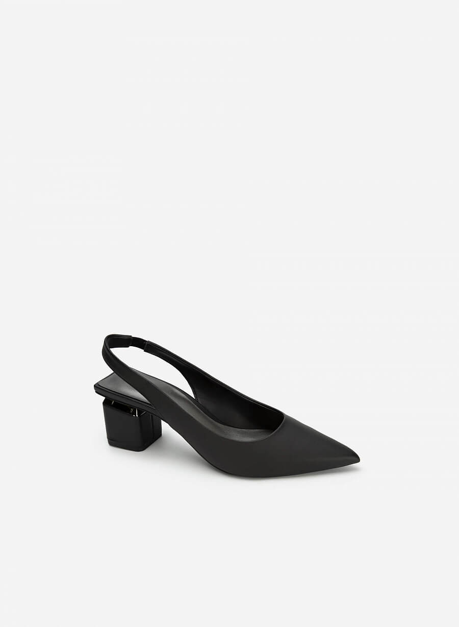 Giày slingback bít mũi nhọn gót trụ cut-out - BMN 0531 - Màu đen - vascara.com