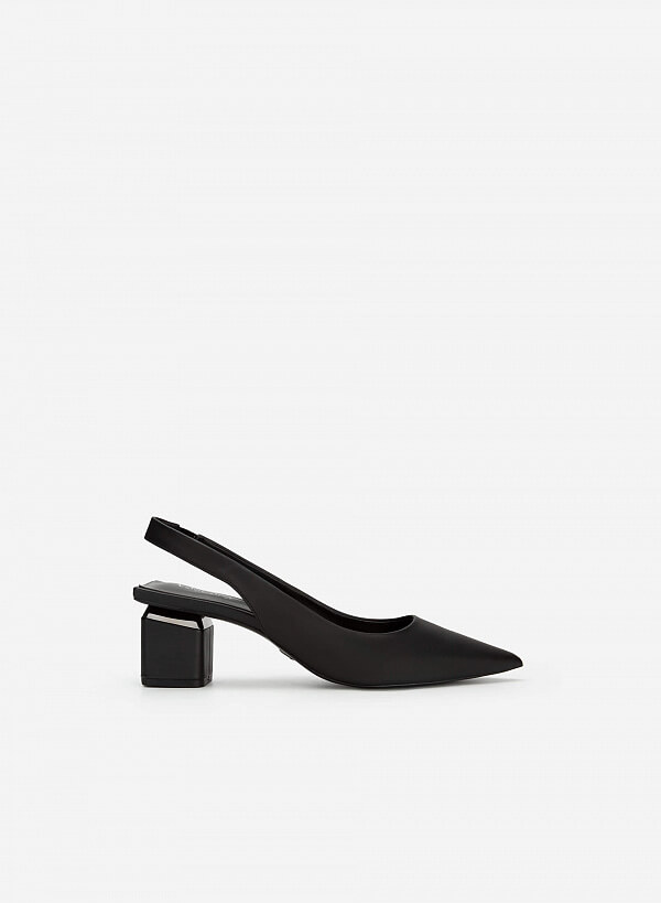 Giày Slingback Bít Mũi Nhọn Gót Trụ Cut-Out - BMN 0531 - Màu Đen
