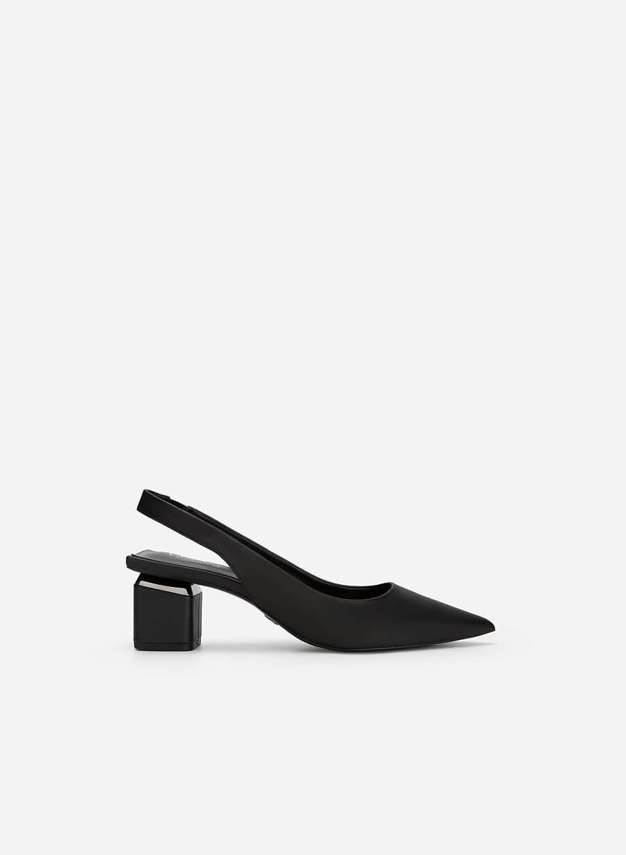 Giày Slingback Bít Mũi Nhọn Gót Trụ Cut-Out - BMN 0531 - Màu Đen - VASCARA