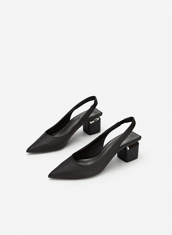 Giày Slingback Bít Mũi Nhọn Gót Trụ Cut-Out - BMN 0531 - Màu Đen - VASCARA