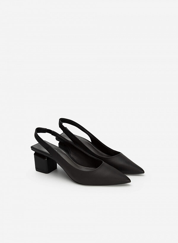 Giày Slingback Bít Mũi Nhọn Gót Trụ Cut-Out - BMN 0531 - Màu Đen - VASCARA