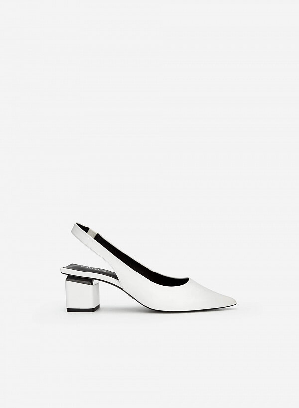 Giày Slingback Bít Mũi Nhọn Gót Trụ Cut-Out - BMN 0531 - Màu Trắng