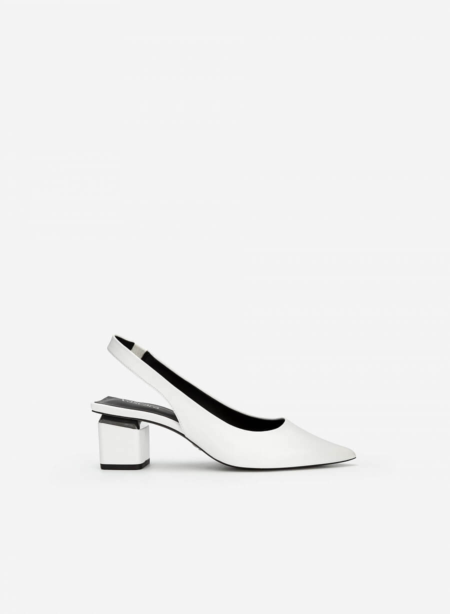 Giày Slingback Bít Mũi Nhọn Gót Trụ Cut-Out - BMN 0531 - Màu Trắng - VASCARA