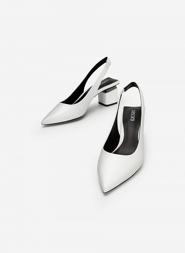 Giày Slingback Bít Mũi Nhọn Gót Trụ Cut-Out - BMN 0531 - Màu Trắng - VASCARA