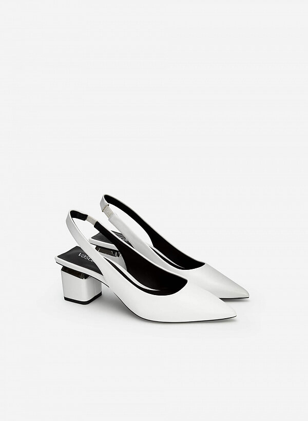 Giày Slingback Bít Mũi Nhọn Gót Trụ Cut-Out - BMN 0531 - Màu Trắng - VASCARA