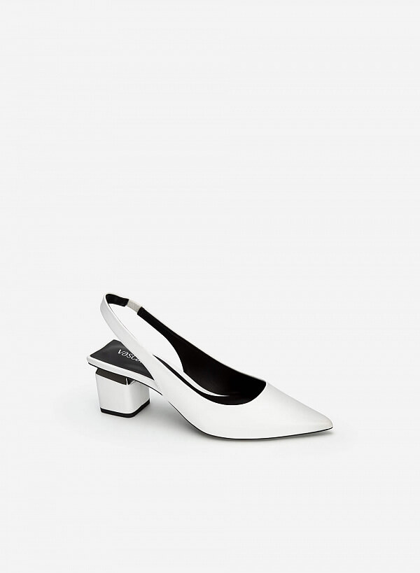 Giày Slingback Bít Mũi Nhọn Gót Trụ Cut-Out - BMN 0531 - Màu Trắng - VASCARA