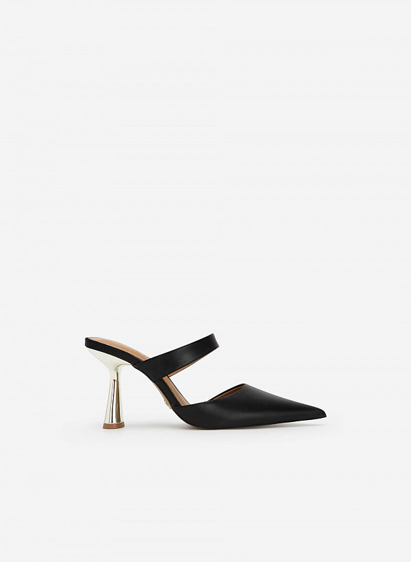 Guốc mule cao gót phối metallic spool heel - GNN 0173 - Màu đen