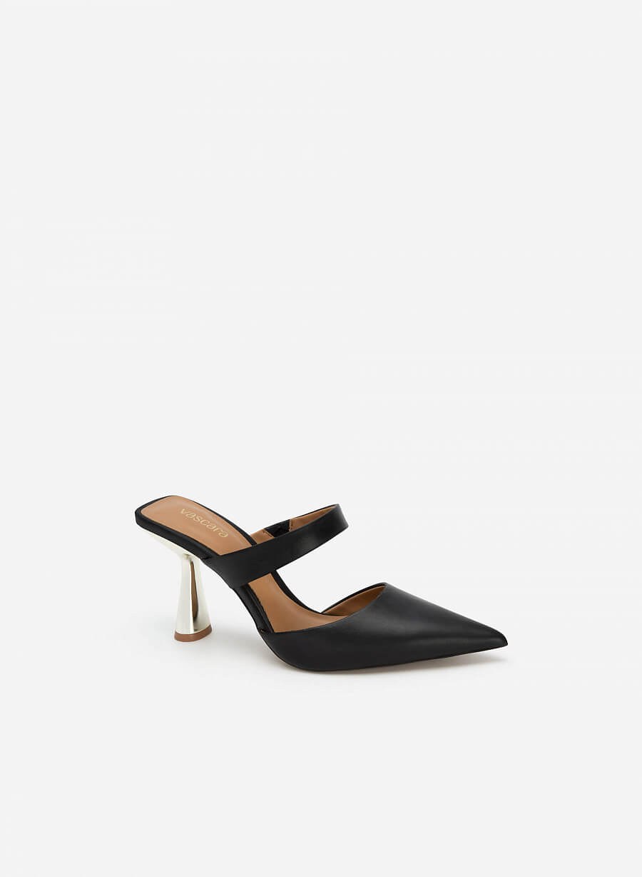 Guốc mule cao gót phối metallic spool heel - GNN 0173 - Màu đen - vascara.com