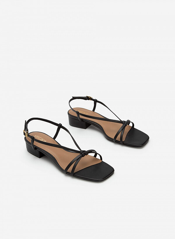 Giày sandal mũi vuông quai mảnh thắt nút - SDN 0709 - Màu đen - VASCARA