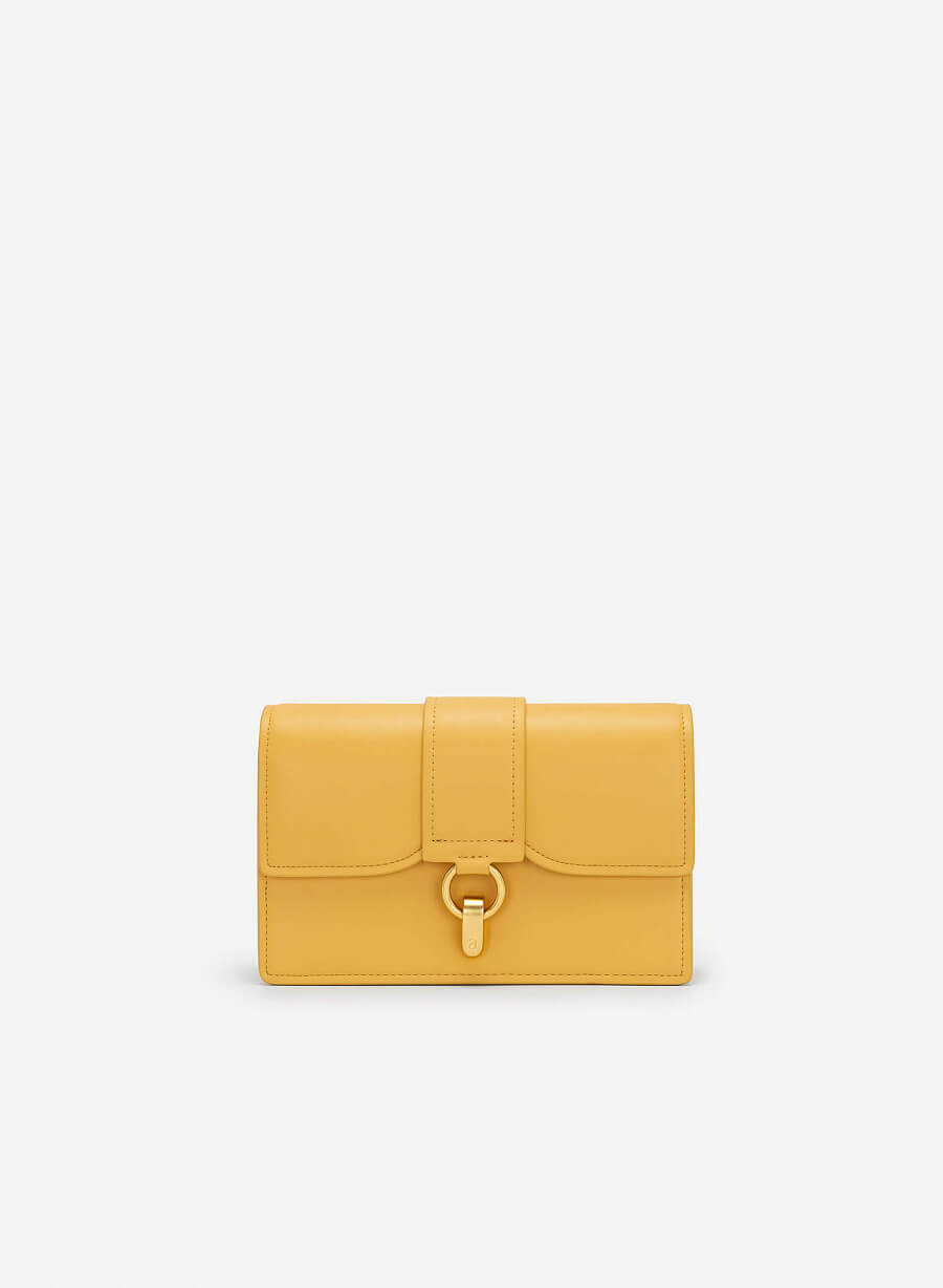 Túi đeo chéo phối layer khóa gập khoen tròn - SHO 0192 - Màu vàng - vascara.com