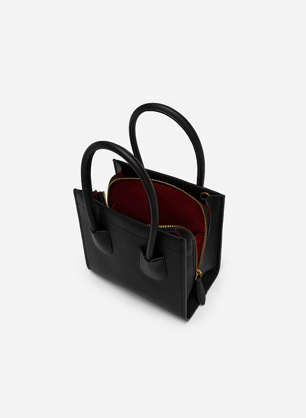 Túi Tote Premium Quai Đôi Phối Double Pocket - TOT 0089 - Màu Đen - VASCARA