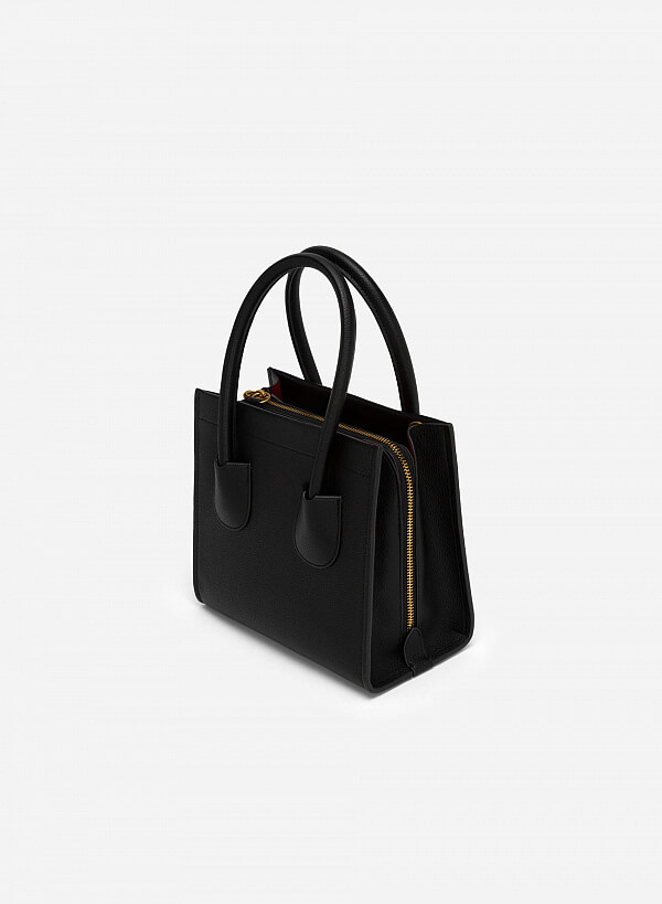 Túi Tote Premium Quai Đôi Phối Double Pocket - TOT 0089 - Màu Đen - VASCARA