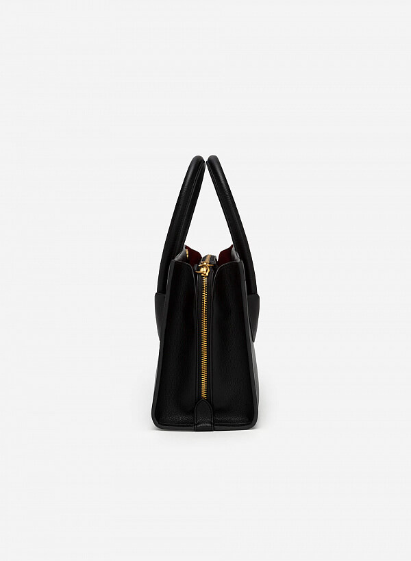 Túi Tote Premium Quai Đôi Phối Double Pocket - TOT 0089 - Màu Đen - VASCARA