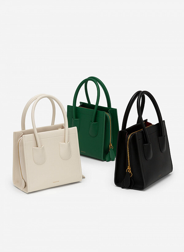 Túi Tote Premium Quai Đôi Phối Double Pocket - TOT 0089 - Màu Đen - VASCARA