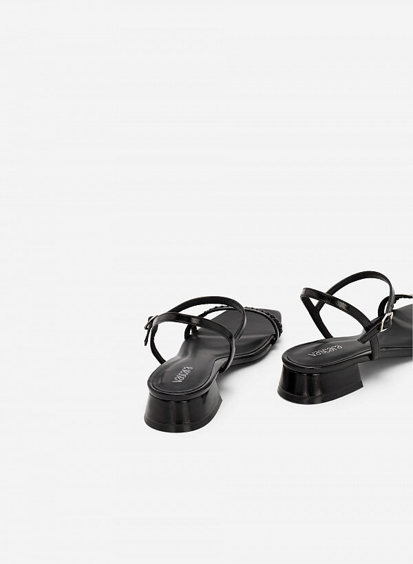 Giày sandal gót trụ quai đôi phối braid - SDK 0325 - Màu đen - VASCARA
