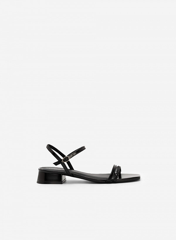 Giày sandal gót trụ quai đôi phối braid - SDK 0325 - Màu đen