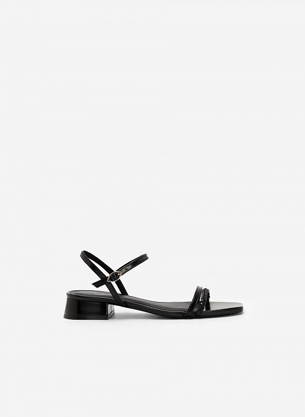 Giày sandal gót trụ quai đôi phối braid - SDK 0325 - Màu đen - VASCARA