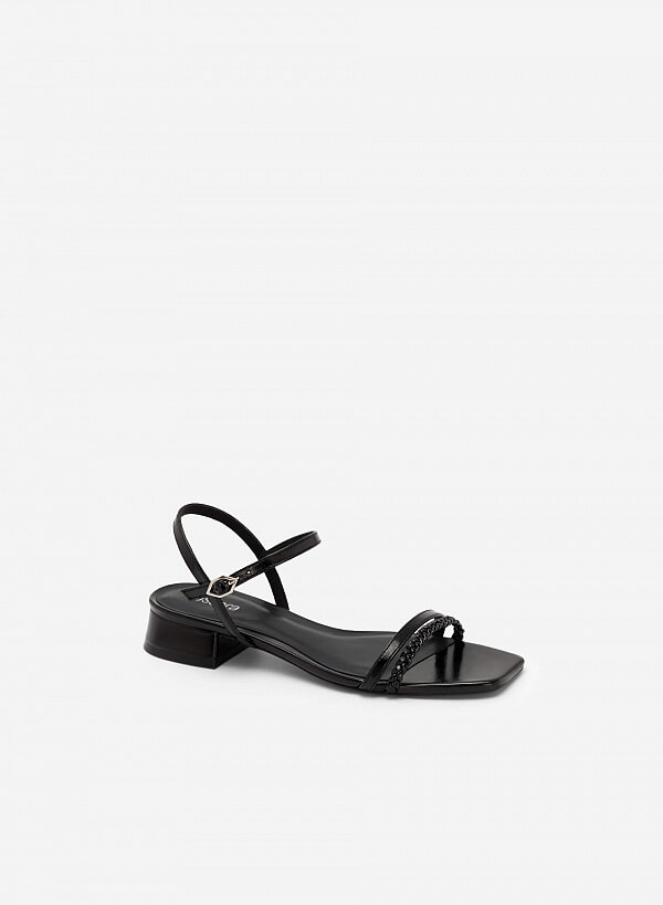 Giày sandal gót trụ quai đôi phối braid - SDK 0325 - Màu đen - VASCARA