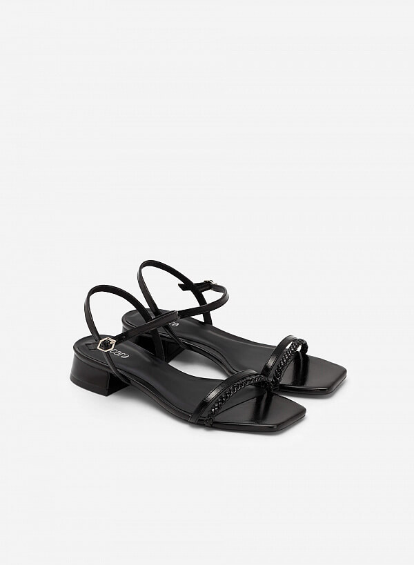 Giày sandal gót trụ quai đôi phối braid - SDK 0325 - Màu đen - VASCARA