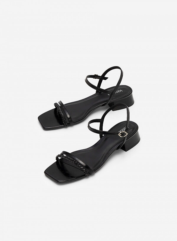 Giày sandal gót trụ quai đôi phối braid - SDK 0325 - Màu đen - VASCARA