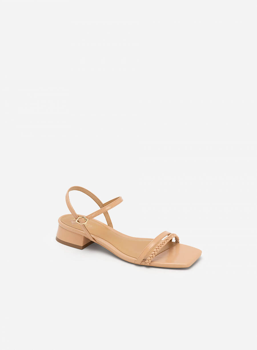 Giày sandal gót trụ quai đôi phối braid - SDK 0325 - Màu be đậm - vascara.com