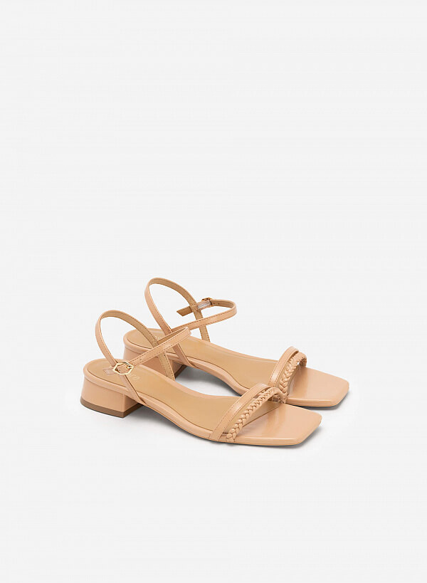 Giày Sandal Gót Trụ Quai Đôi Phối Braid - SDK 0325 - Màu Be Đậm - VASCARA