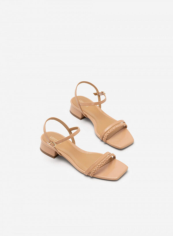 Giày Sandal Gót Trụ Quai Đôi Phối Braid - SDK 0325 - Màu Be Đậm - VASCARA