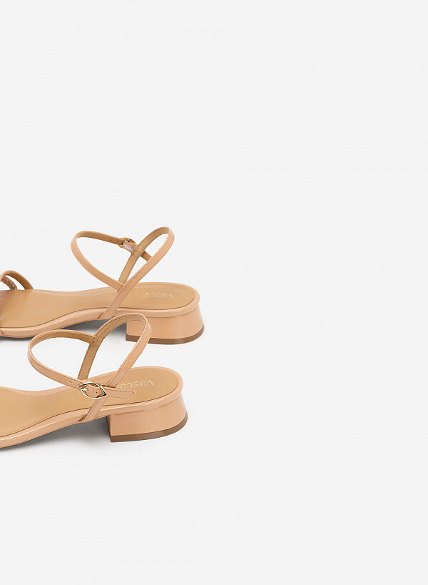 Giày Sandal Gót Trụ Quai Đôi Phối Braid - SDK 0325 - Màu Be Đậm - VASCARA