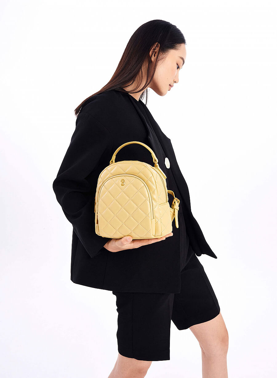Balo Mini Họa Tiết Caro Chần Bông - BAC 0168 - Màu Vàng Chanh - VASCARA