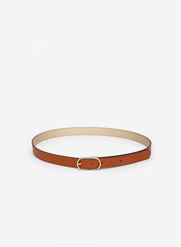 Thắt Lưng Khóa Cài Golden Oval - TRO 0024 - Màu Nâu & Vàng Kim