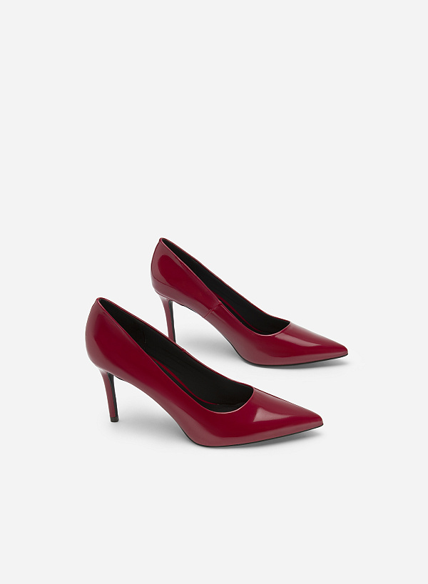 Polished Style Stiletto Heel Pointed Toe Pumps - HIG 0528 - Bordeaux - VASCARA