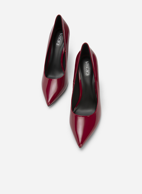 Polished Style Stiletto Heel Pointed Toe Pumps - HIG 0528 - Bordeaux - VASCARA