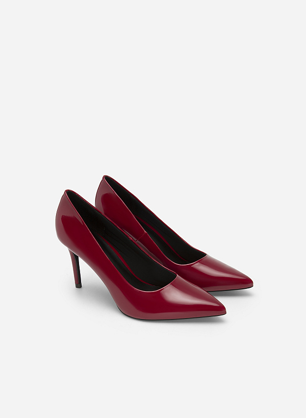 Polished Style Stiletto Heel Pointed Toe Pumps - HIG 0528 - Bordeaux - VASCARA