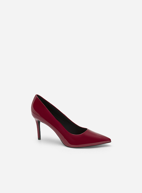 Polished Style Stiletto Heel Pointed Toe Pumps - HIG 0528 - Bordeaux - VASCARA
