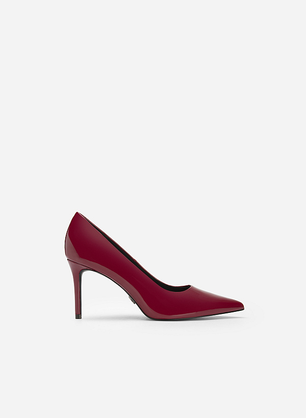 Polished Style Stiletto Heel Pointed Toe Pumps - HIG 0528 - Bordeaux - VASCARA