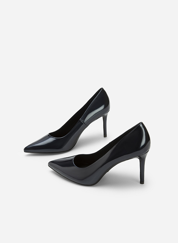 Polished Style Stiletto Heel Pointed Toe Pumps - HIG 0528 - Dark Blue - VASCARA