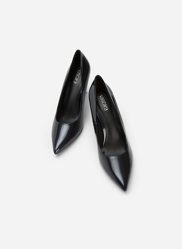 Polished Style Stiletto Heel Pointed Toe Pumps - HIG 0528 - Dark Blue - VASCARA