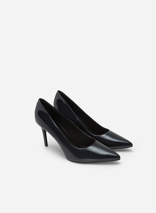 Polished Style Stiletto Heel Pointed Toe Pumps - HIG 0528 - Dark Blue - VASCARA