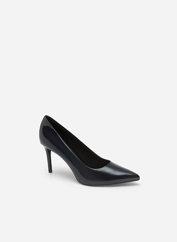 Polished Style Stiletto Heel Pointed Toe Pumps - HIG 0528 - Dark Blue - VASCARA