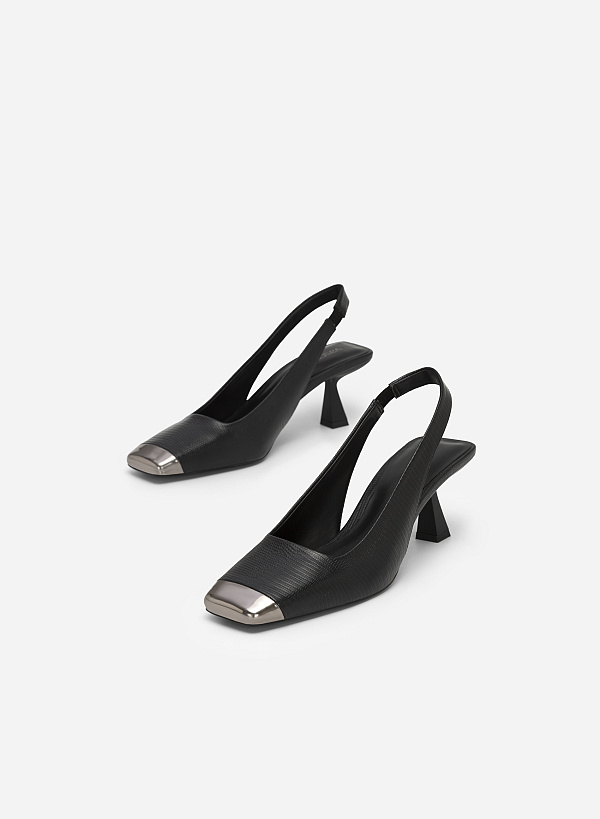Giày Slingback Mũi Vuông Bọc Metallic - BMN 0555 - Màu Đen - VASCARA